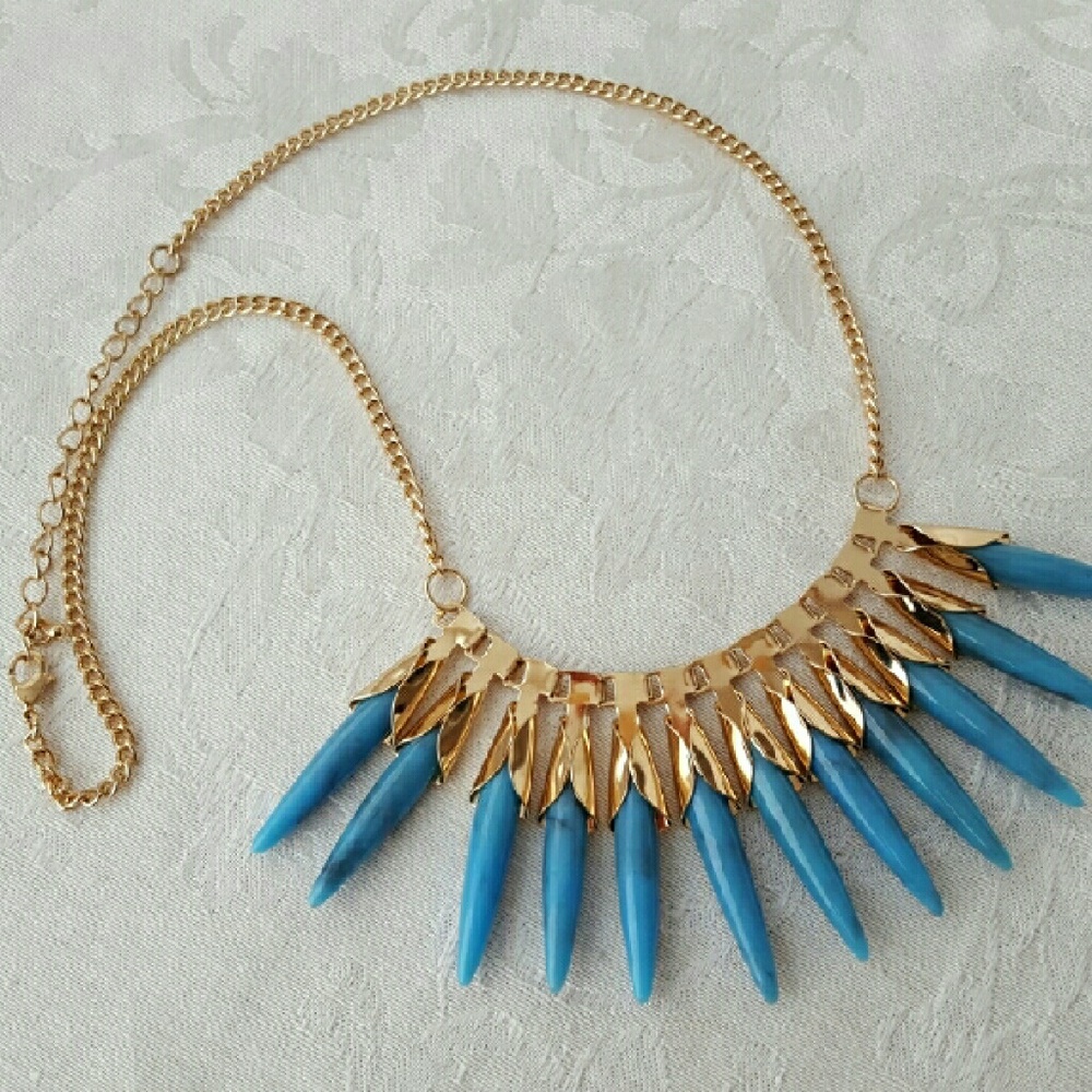 Statement Blue ad Gold Color Fashion Necklace